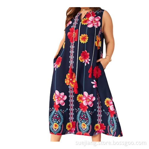 Plus Size Casual Women Printing Long Dress